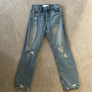 Mother the tomcat ripped crop straight leg jeans